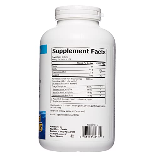 Rxomega-3 By Natural Factors, Natural Support For Cardiovascular Health With Dha And Epa, Daily Dietary Supplement, 240 Softgels #TOP3