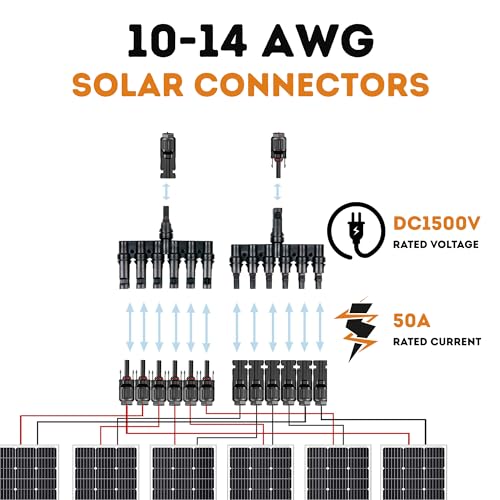 XYRIS Solar Connectors T Branch 1 to 6 for Solar Panels, Solar String Splitter/Joiner (M/FFFFFF+F/MMMMMM 1 Pair)