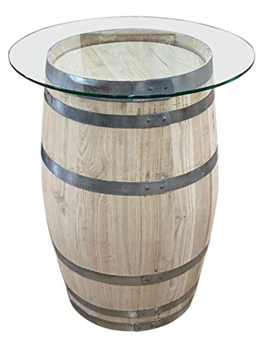 Holzfass, neues Fass aus Kastanienholz H 79cm als Bistrotisch - mit Glasplatte (Platte D: 60cm) Cover