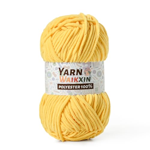 Image of Soft Chenille Yarn for Crocheting, Fluffy Chunky Crochet Yarn for Baby Blanket, (1.76oz /65.6yds) Fuzzy Velvet Yarn for Amigurumi&DIY Puzzle、Crafts、Scarf(Yellow)