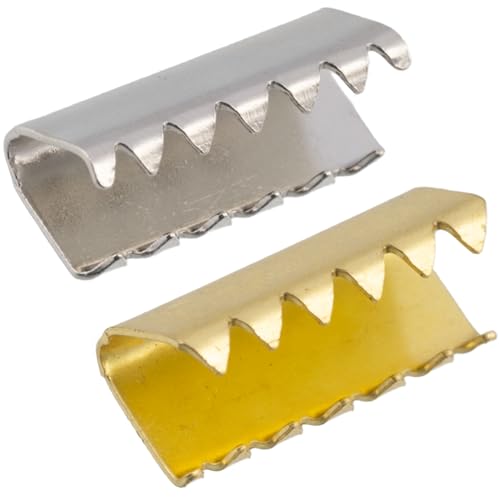 AERZETIX - C69683 - Juego de 30 puntas extremos de correa con garras para engarzado 15x6mm - clip pinza para bandolera tirantes cinturón - color dorado plata - en metal