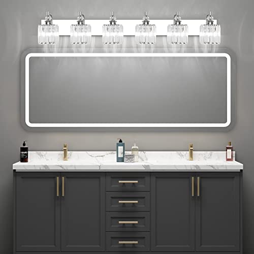 Ralbay Crystal Vanity Light 6 Light 48''Modern Chrome Bathroom Vanity Lighting Over Long Mirror Crystal Bathroom Wall Lighting Fixtures by Ralbay - Used condition - Image 5
