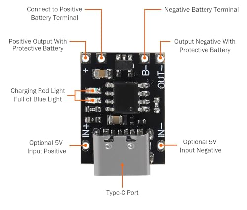 Hailege 5pcs TP4057 Lithium Batterie Ladeplatine 1A 3,7V mit Schutz Typ-C USB C Li-Ion Akku Ladeplatine