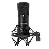 Auna CM001B - Micrófono de condensador, para estudio profesional, cuerpo de latón resistente, salida XLR y Shockmount, color negro