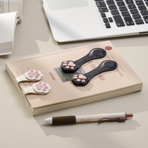 2Pcs Magnetic Leather Bookmarks with Gift Box Magnetic Pen Holder Book Marks Clip Gift for Book Lover Readers Men Women Teachers Students, Paw (Black+Black) — view 4