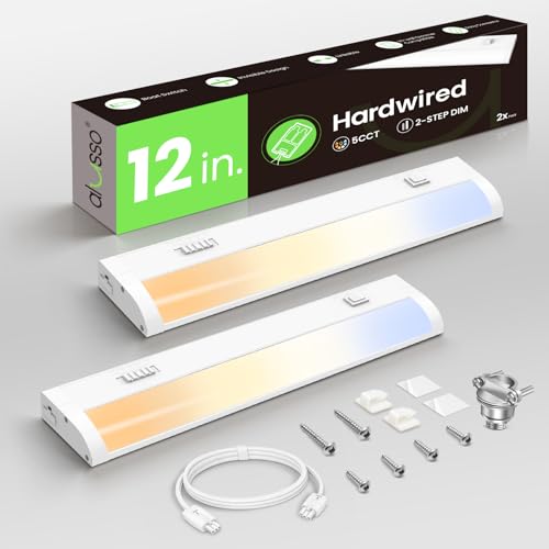 Image of ALUSSO 12 Inch LED Under Cabinet Lighting Hardwired 120V, 5CCT Color Selectable 2700K-5000K Dimmable 6W 480LM High Brightness, CRI 90+ Strip Linkable Under Counter Lights for Kitchen Sink, 2 Pack