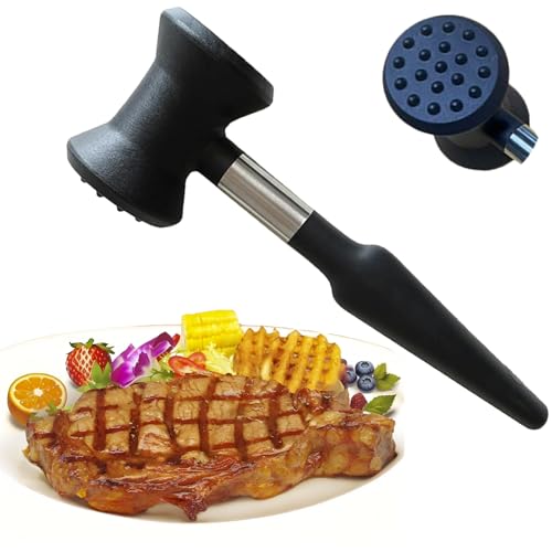 Martillo ablandador de carne con mango de agarre de silicona suave, mazo de doble cara para cocina, resistente para ablandar filetes, carne de res y pescado, aplanador de carne