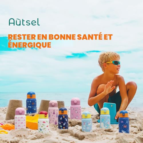 Autsel 400ml Gourde Isotherme Enfant avec Paille Bouteille Isotherme Étanche Gourde Bouteille d'eau en Acier Inoxydable sans BPA – vue 7