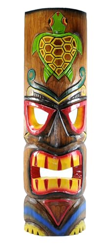 Alii of Hawaii Carved Tiki Mask with Painted Honu (Turtle) - Large