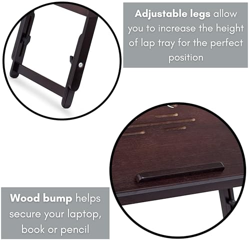 Sofia + Sam Multi Tasking Lap Desk with Venting for Computer Heat | Adjustable Legs and Pullout Drawer | Fits Laptops Up to 15" | Walnut | Laptop Bed Tray | Folding TV Tray Table