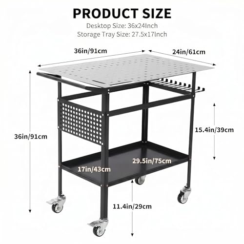 Image of 36x24in Welding Table 800LBS Mobile Workbench with 4 Wheels & Fixed Base