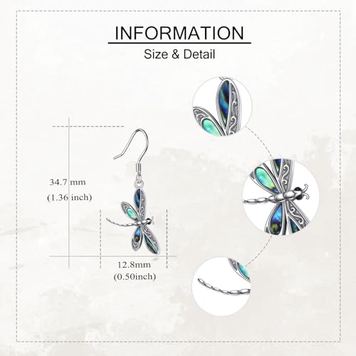 Dragonfly Earrings S925 Sterling Silver Dragonfly Abalone Shell Dangle Drop Earrings Jewelry for Women3