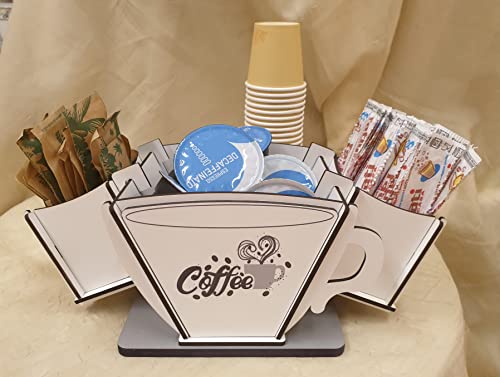 Portacapsule e Cialde per tutti i modelli con un Design Elegante a forma di Tazza con 4 contenitori: Bicchieri, Zucchero, Palette e cialde (Grigio e Bianco, mdf nobilitato)