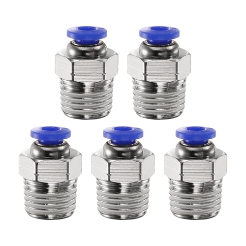 sourcing map 5pcs Push to Connect Fitting 4mm Tube OD x 1/4" NPT Thread Male Straight Quick Connector Copper Air Line Hose Fittings for Industry Air System PC4-N02, Blue