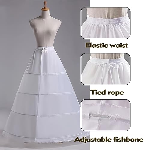 KALUROIL Reifrock Brautkleid - Damen 4 Reifen Petticoats A-Linie Bodenlang Unterrock Crinoline für Hochzeit Ballkleid Weiß