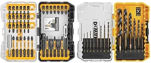 Bundle of DEWALT Screwdriver Bit Set, Impact Ready, FlexTorq, 40-Piece (DWA2T40IR) + DEWALT Drill Bit Set, 3-Flats Shank,14-Piece, 135 Degree Split Point, for Plastic, Wood and Metal (DWA1184)