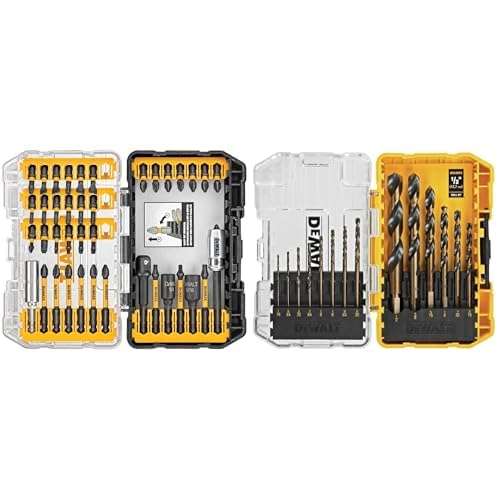 Bundle of DEWALT Screwdriver Bit Set, Impact Ready, FlexTorq, 40-Piece (DWA2T40IR) + DEWALT Drill Bit Set, 3-Flats Shank,14-Piece, 135 Degree Split Point, for Plastic, Wood and Metal (DWA1184)