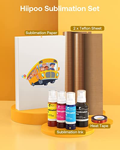 Hiipoo Sublimation Ink Set With 110 Sheet Sublimation Paper 8.5X11” 125G, 2 Pack Teflon Sheet, Heat Tape For Ecotank Inkjet Printer Et-2720 Et-2760 Et-2800 Et-2803 Et-2400 Et-4700 Et-4800 Et-15000 #TOP4