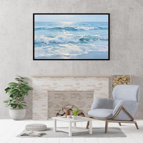Peintures à l'huile vagues bleues pour salon et bureau moderne