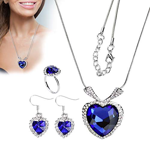 Conjunto de joias femininas com colar de cristal para presente de dia dos namorados, pingente em for