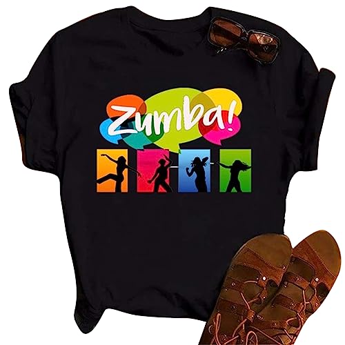 Camiseta atlética de Verano de Manga Corta de Manga Corta para Mujer Casual Top Graphic Cuello Redondo para Entrenamiento físico de Baile de Zumba