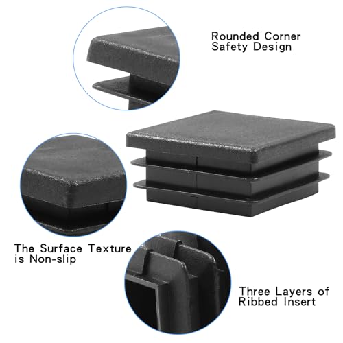 Image of Zorfeter 1-1 /2 Inch Square Black Plastic Plugs, 30 Pcs | Fit 1-1 /2 Inch Square Metal Tube, Tubing End Caps, For Fence and Chair Legs