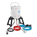 CAMPLUX Portable Tankless Water Heater, 1.32 GPM Outdoor Camping Propane Gas Water Heaters w/Freestanding Stand and Carry Bag