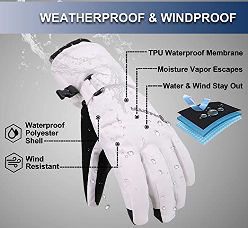 Andorra Snow Gloves Women Touchscreen Zipper Pocket Ski Gloves Waterproof Gloves Women, White, S #TOP1