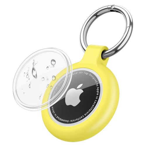 Image of Keyring for AirTag Holder, Apple Airtag Keyring, Thick Silicone Air Tag Protective Case compatible with Apple Air tag for Wallet, Dog Collar, Luggage, Keys (Yellow)