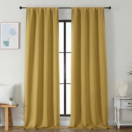 Image of Simplebrand Ava Bright Gold Blackout Curtains for Bedroom 96 Inches Long 2 Panels, Solid Thermal Insulated, Energy Saving Nursery Window Treatment Curtains Blackout Drapes, W40 x L96 Inch, Bright Gold