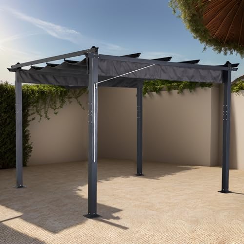 Rattan park Pergola für den Außenbereich, Metall, mit einziehbarem...