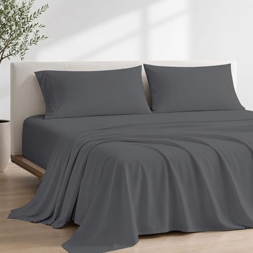KI LINEN 4 Piece RV Sheet Set, 48 X 75 Microfiber Sheets 12" - Dark Grey
