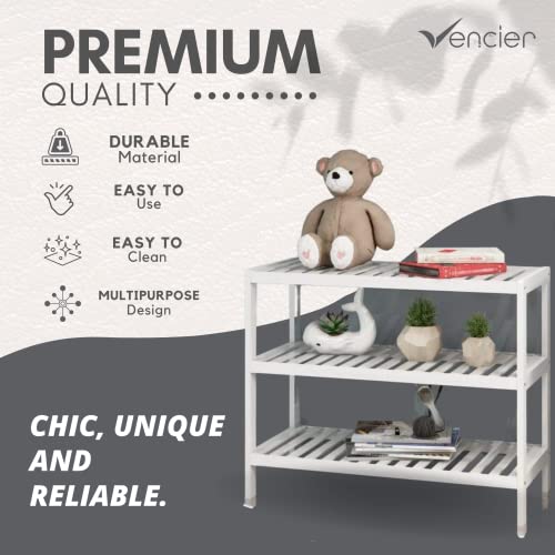 Vencier Bamboo Shoe Rack Natural – Easy Assembly & Strong Design Stand Shelf Organizer Ideal for Corridor, Bedroom, Bathroom, Hallway & Small Spaces, Large Capacity (White, 3 Tier) - Image 4