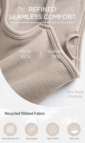 Image of ODODOS Seamless Sports Bra for Women Ribbed Camisoles Non Padding Yoga Bra Crop Tank Tops