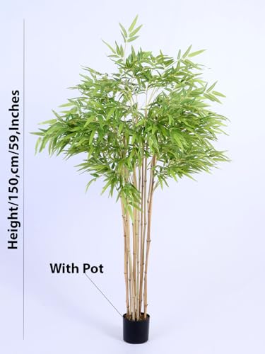 Image of ARICK DECOR 5Ft Artificial Bamboo Tree in Pot, 5ft Realistic Faux Bamboo Silk Plant with Natural Look Canes, Peacock Shaped Floor Decor for Home, Office & Balcony