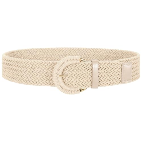 Image of SANSTHS Women Wide Woven Belt for Dresses Fashion Rattan Braided Waist Belt Straw Raffia Boho Belt for Jeans