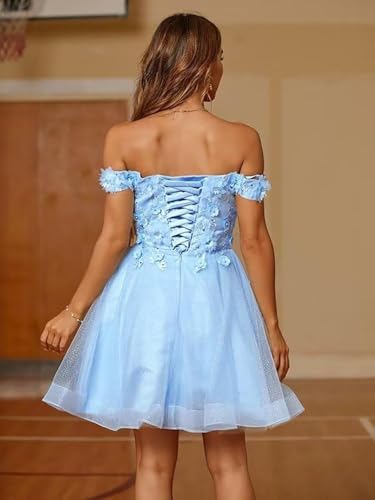 Off Shoulder Homecoming Dresses 3D Flowers Tulle Cocktail Dress for Teen Mini Ball Gown Dress 20244