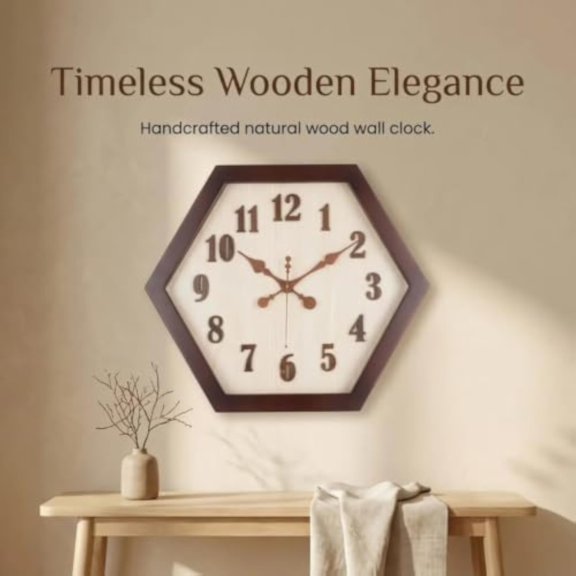 Maha Vastu Hexagonal Wooden Wall Clock 12 Inch