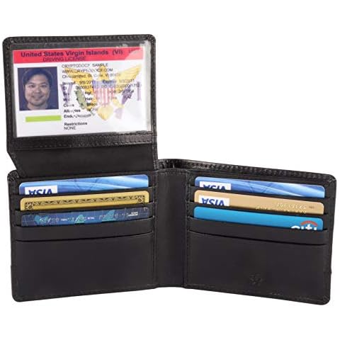 AULIV Men’s Bifold Wallet - Stylish Full Grain Veg Tan Leather Wallets for Men with 2 ID windows & 8 credit card slots- Slim Wallet Design with RFID Protection - Ideal Gift for Men (Black) Cover