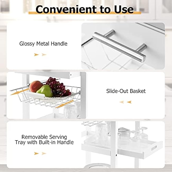 Kitchen Rolling Storage Cart on Wheels with Stainless Steel Table Top, Drawer, Metal Baskets & Wooden Tray-aokhlLjh