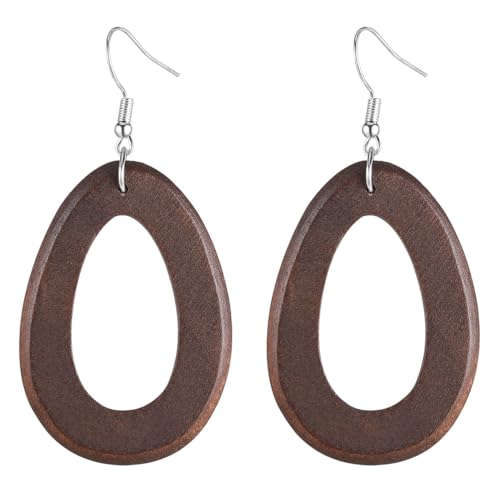 Emibele Damen Holz Ohrringe - Naturholz Tropfen Baumelnde Vintage Böhmische Schmuck Geschenke für Mädchen, Frauen, Mutter - Braun