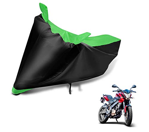 Image of Auto Hub Bike Cover Compatible with Bajaj Pulsar AS 200 with Mirror Pocket, Dustproof, Heat Resistant, Triple Stitched, Pulsar AS 200 Bike Cover- Black, Green