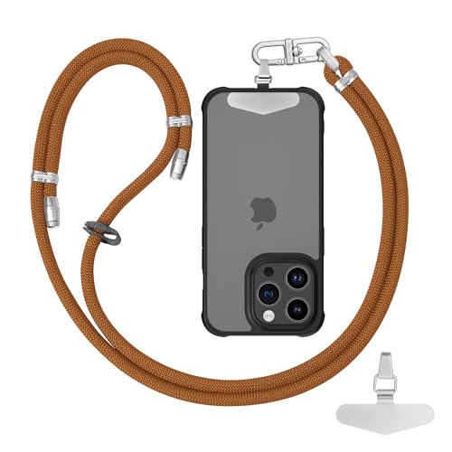 Universal Phone Lanyard, Adjustable Crossbody Strap for iPhone 16 Pro Max, Premium 8mm Thick Rope for Smartphones, Anti-Theft Cell Phone Halter for Women and Men with A Shining Metal Tether Tab