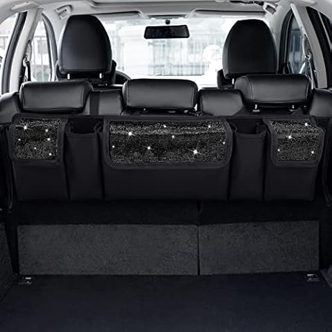 eing Car Trunk Organizer and Storage, Backseat Hanging Organizer for SUV, Truck, MPV, Waterproof, Collapsible Cargo Storage Bag with 5 Pockets, Bling Car Interior Accessories for Women,Black Cover