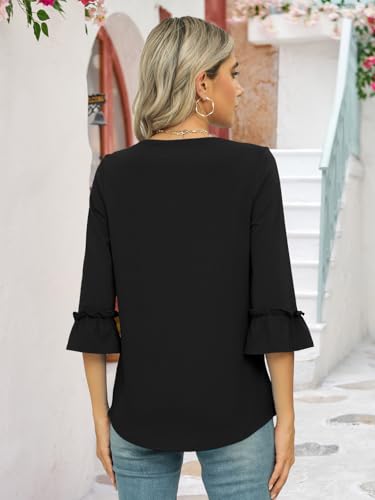 Poetsky Womens Elbow Length Tops Cute Boat Neck Summer Fall Casual Tunic Blouses Black Xl thumb #3