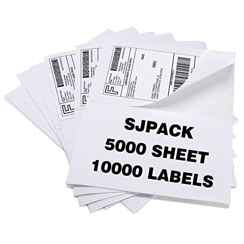 SJPACK 10000 Half Sheet Laser/Ink Jet Shipping Label 5-1/2" X 8-1/2" Blank White Labels(10000 Labels)