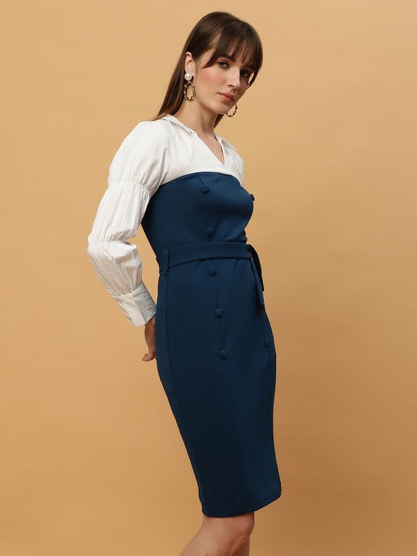 Image of BEATNIK Casual Wear Peter Pan Full Sleeve Blue Womens Dresses