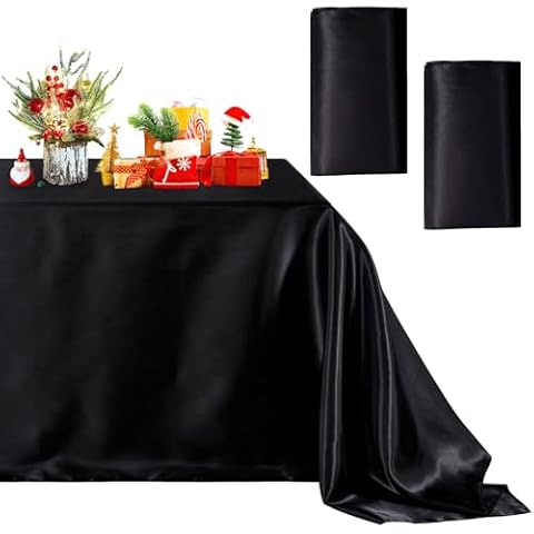 B-COOL 2 Packs Black Satin Tablecloth: Party Tablecloth 59x120 Inches Rectangle Bright Silk Balck Soft Table Cloth Ovelay for Holiday Wedding Baby Shower Ceremony Banquet Table Decoration Cover