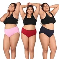 Adira | Plus Size Panty for Women Cotton | Plus Size High Waist Panty with Full Coverage | Inside Elastic - No Elastic Exposure to Skin | Plus Size | Pack of 3 | Light Pink, Maroon & Navy Blue | 6XL