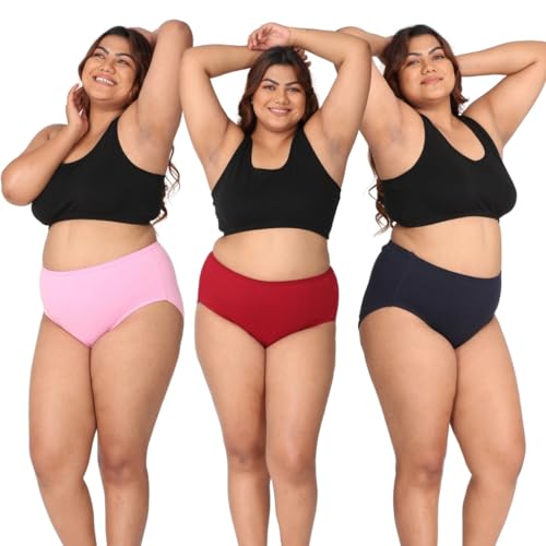 Image of Adira | 3XL to 10XL Cotton Panties for Women Plus Size | High Waist Panty with Full Coverage | Inside Elastic - No Elastic Exposure to Skin | Plus Size | Pack of 3